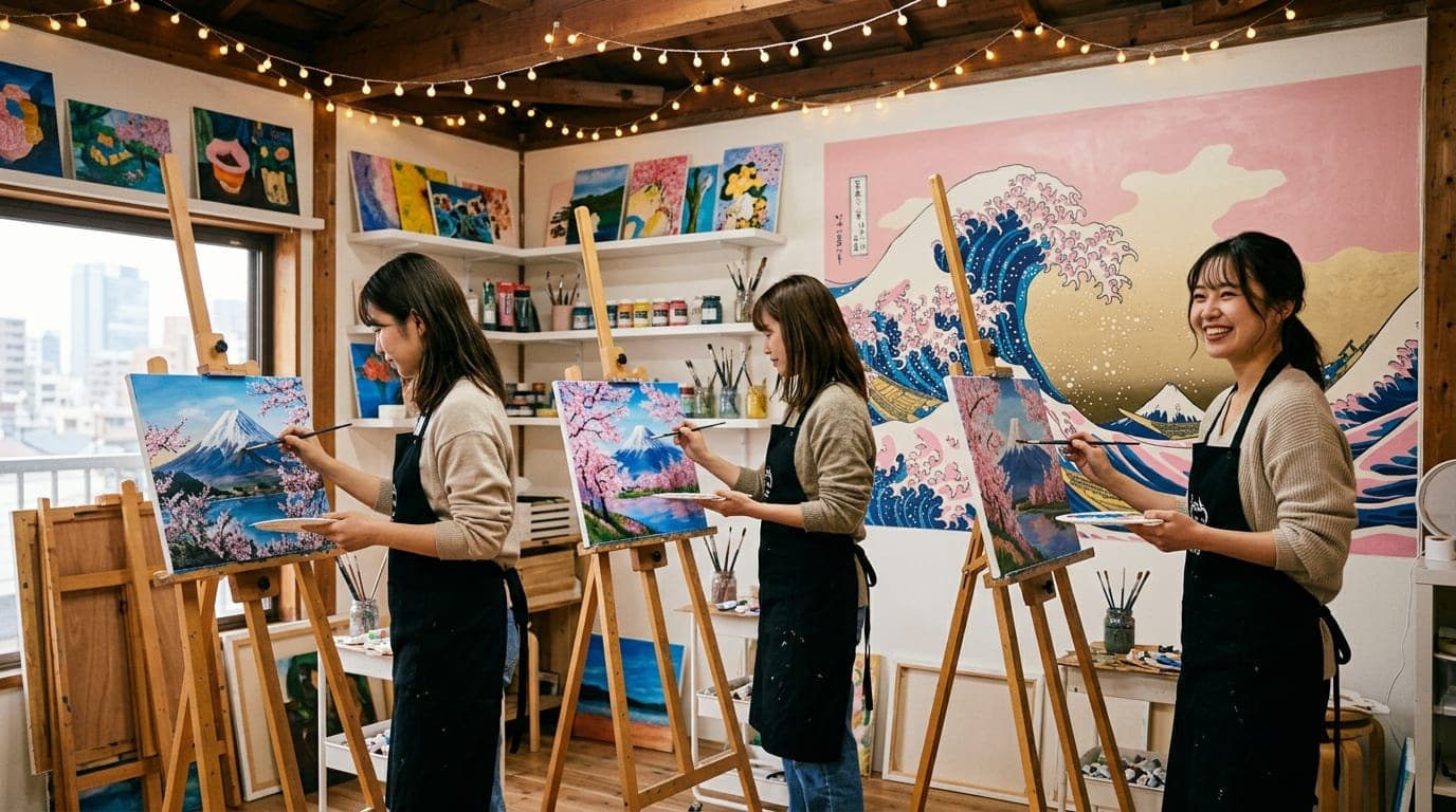 日本のテーマ paint and sip class at Artbar Osaka