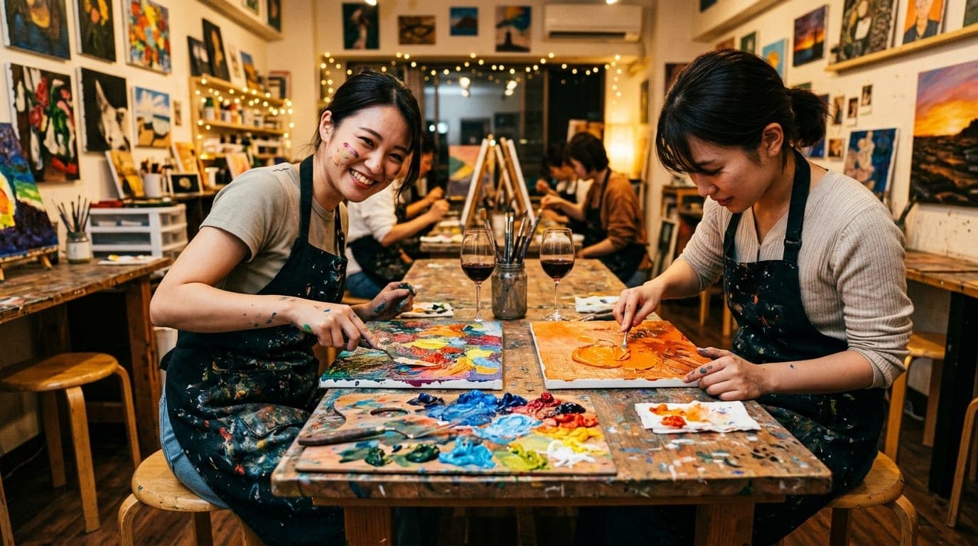 テクスチャーアート paint and sip class at Artbar Osaka