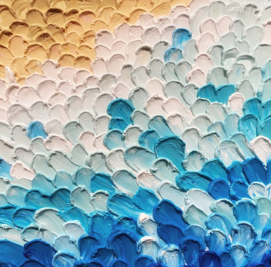 抽象画 厚塗り油彩画　作者不詳 抽象画 厚塗り画法 波 20CM角キャンバス IMPASTO TEXTURED OCEAN