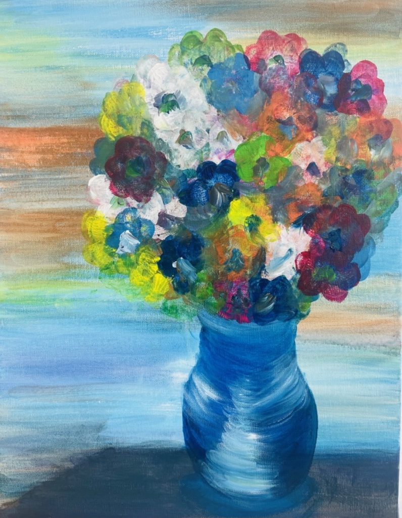 ゴッホのヒナギクとアネモネの花瓶 Van Gogh Bouquet in Blue Vase Artbar Osaka（アートバー大阪）