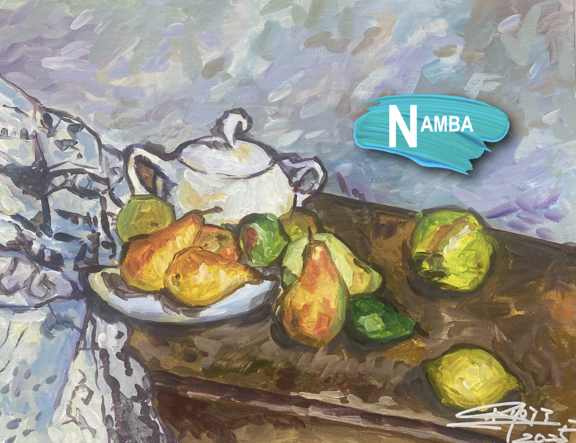 ポール・セザンヌ 【 砂糖壺、梨とテーブルクロス 】 高級画集画、状態良好