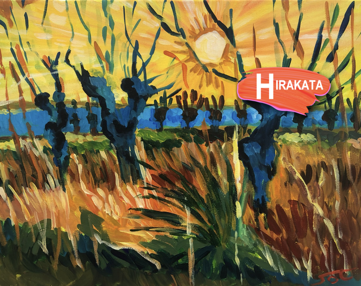 ゴッホ 夕暮れの刈り込まれた柳 Van Gogh – Willows at Sunset